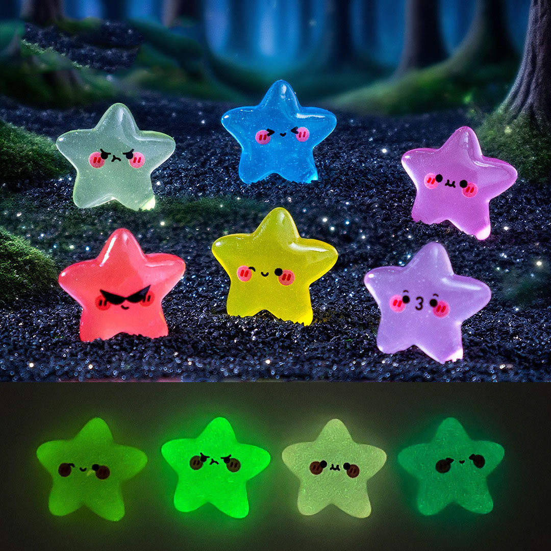 跨境新品微景观卡通夜光表情小星星萌粒 DIY装饰品迷你树脂小摆件,家居饰品,装饰摆件,淘宝优惠券,粉丝福利购,淘宝优惠卷