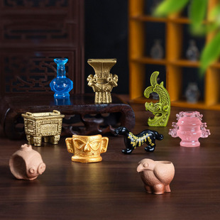 微景观创意仿真博物馆文物四羊方尊 DIY装饰品迷你挖宝树脂小摆件