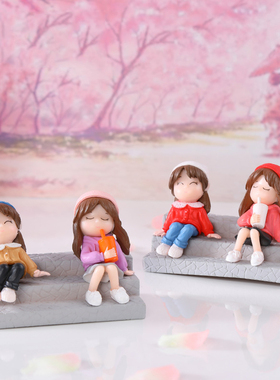 微景观简约现代塑料工艺品可爱卡通人物新款闺蜜系列台阶饰品摆件