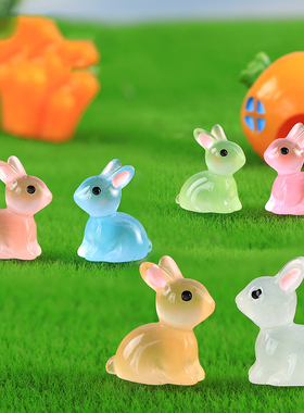 微景观简约现代树脂工艺品可爱卡通动物小耳朵夜光兔公仔饰品摆件