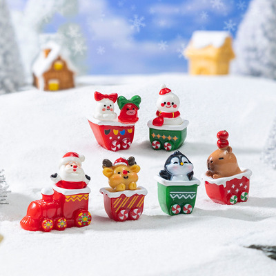 跨境新品可爱圣诞雪人小鹿萌粒雪地造景 DIY装饰品迷你树脂小摆件