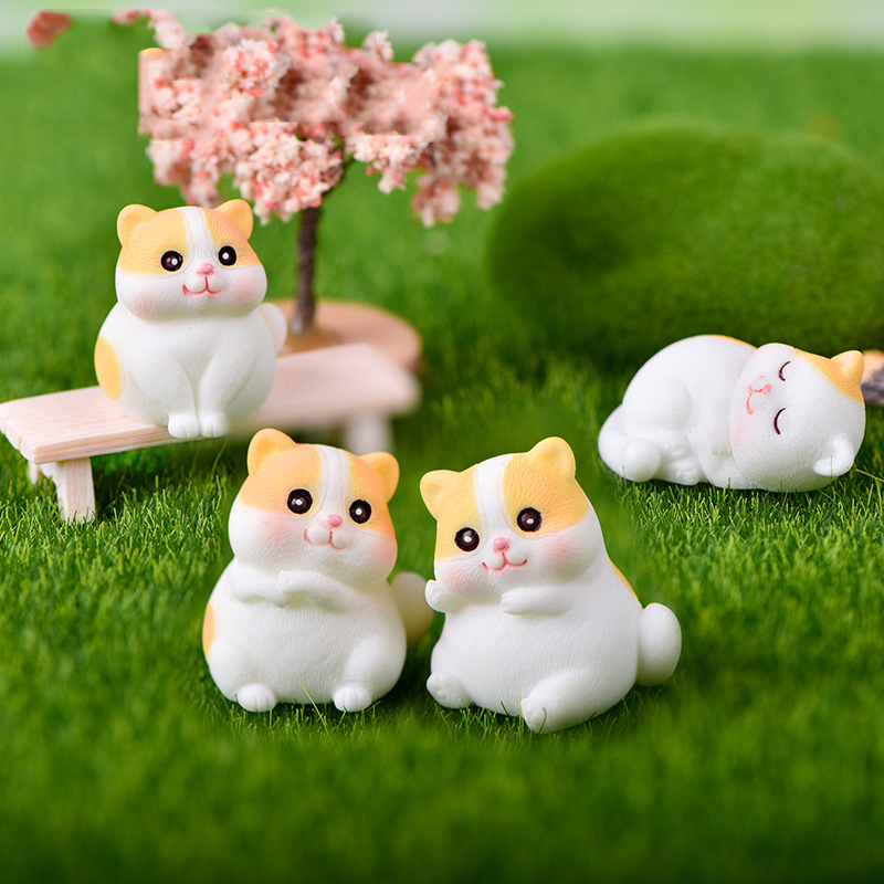 微景观简约现代树脂工艺品可爱卡通动物新款花纹橘猫篮子饰品摆件