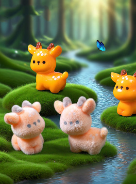 微景观创意植绒小鹿萌粒公仔园艺造景 DIY装饰品迷你桌面小摆件