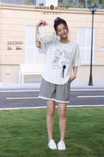 家居服套装 多拉美睡衣女夏季 短裤 爽棉短袖 可外穿休闲宽松 2026新款