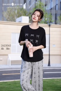 多拉美睡衣女夏季2026新款爽棉短袖长裤家居服套装可外穿休闲宽松