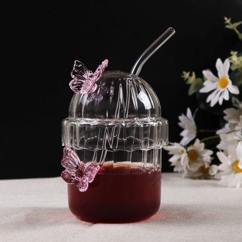 蝴蝶啵啵杯高硼硅玻璃吸管杯