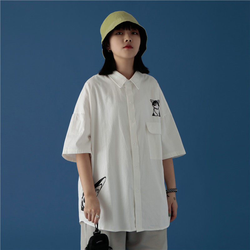 714-1-C16 新款20中性风棉短袖印花男女衬衫宽松衬衣G图片