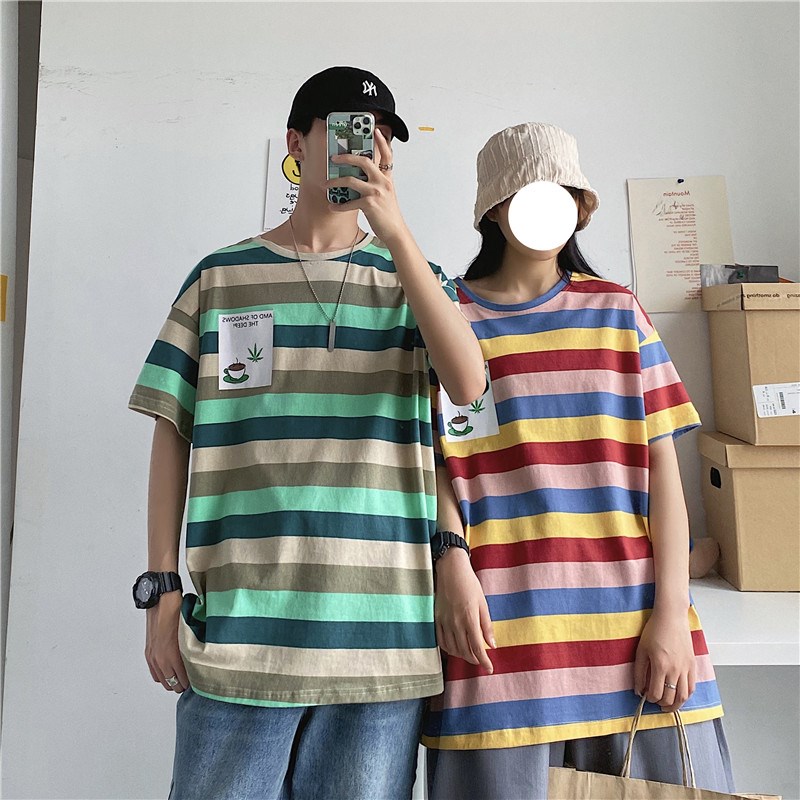 1404-3-T095-p35男装新款女港风情侣t恤夏季条纹体恤情侣K,男装T恤,星座1404-3