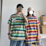 1404-3-T095-p35男装新款女港风情侣t恤夏季条纹体恤情侣K，男装T恤，星座1404-3