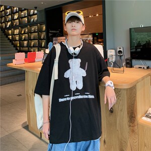 714-2-t078新款21男女-潮流风印花日系短袖纯棉夏季体恤情侣*图片