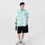 1404-2-C25-P50新款时尚精致潮流宽松短袖衬衫男女同款情侣款C，男装衬衫，星座1404-3