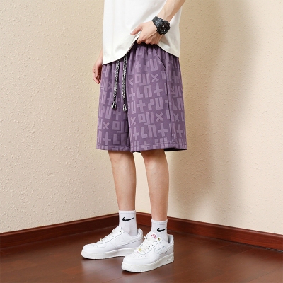 1404-1-A2603-P28 夏季新款男士提花宽松休闲运动五分裤