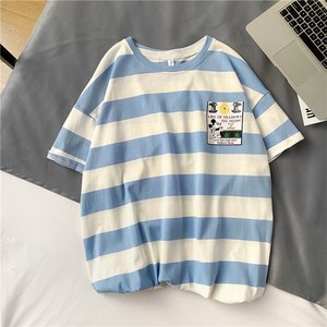 714-2-T097男女新款港风短袖棉麻夏季花体恤情侣港图片
