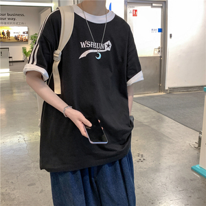 714-2-T098-p35男女款新织带港风短袖纯棉夏体恤情侣印花好图片