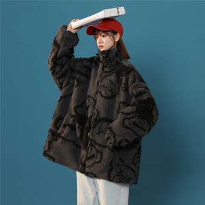 男女两面穿J加厚羊羔毛新款港风棉衣1404-2-s627-P110服图片