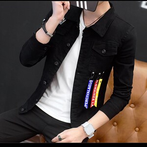 夹克男春秋款青年潮日系修身免烫714-1-S15-S66,男孩怎么搭配看起来干净图片