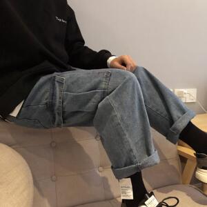 男装新款日系港风潮精品男牛仔哈伦裤工装裤714-1-908的图片