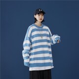 1404-2-702-P55男女款中性行圆领领休闲时尚条纹毛衣潮，男装卫衣，星座1404-3