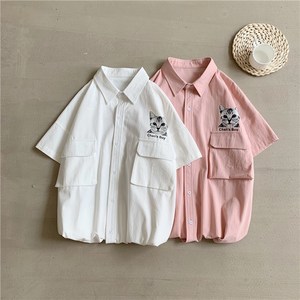 男情侣款女长短立体袋衬衫纯棉174-1-C15短袖H好
