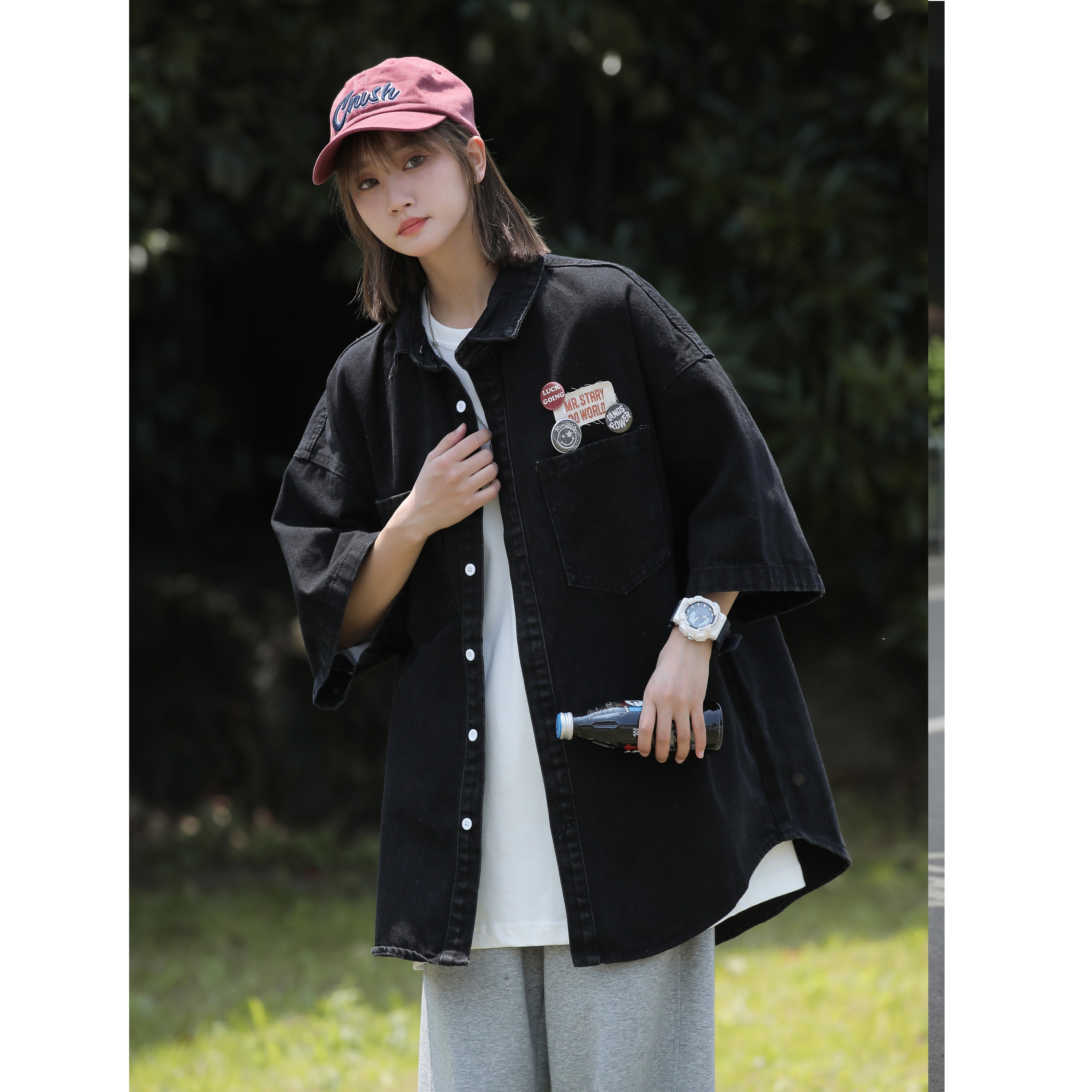 夏季新款潮流中性港风男女短袖舒适宽大运动风1404-1-9128-P75,男装衬衫,星座1404-3