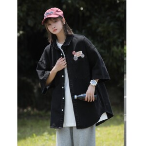 夏季新款潮流中性港风男女短袖舒适宽大运动风1404-1-9128-P75