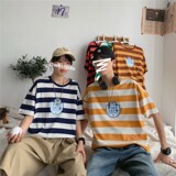 1404-3-T093-p35男女短袖情侣装新款港风夏款条纹印花T恤K，男装T恤，星座1404-3