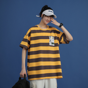 1404-1-T097-p25男女装中性风新款港风 短袖纯棉夏 季T恤情侣图片