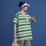 1404-1-T095-p男装中性风新款女港风短袖棉麻夏季t恤条纹，男装T恤，星座1404-3