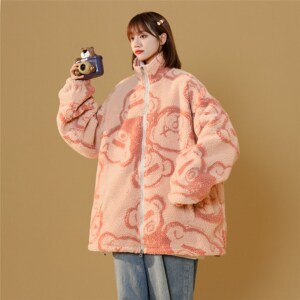 男女两面穿J加厚 中性羊羔毛新款港风棉衣1404-2-s627-P140服图片