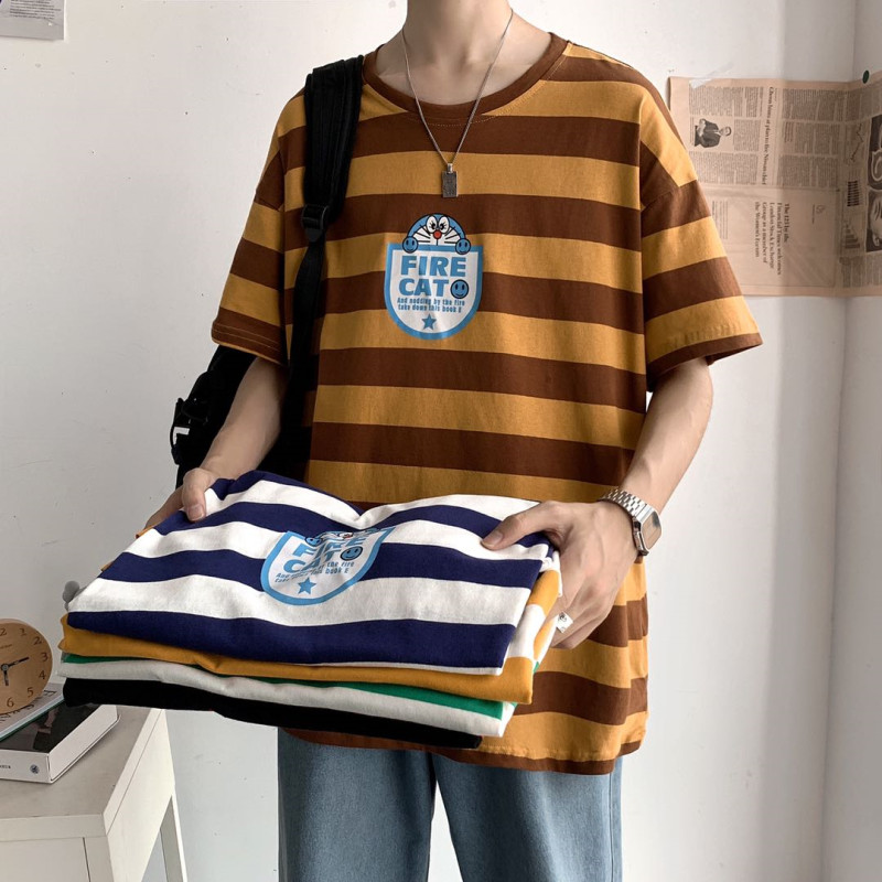 714-2-T093男女情侣装新款港风夏季条纹短袖印花T恤潮HV,男装T恤,星座1404-3