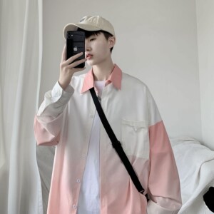 1404-2-c26-P55短袖50男女生衬衫新款休闲情侣潮衬衣DH