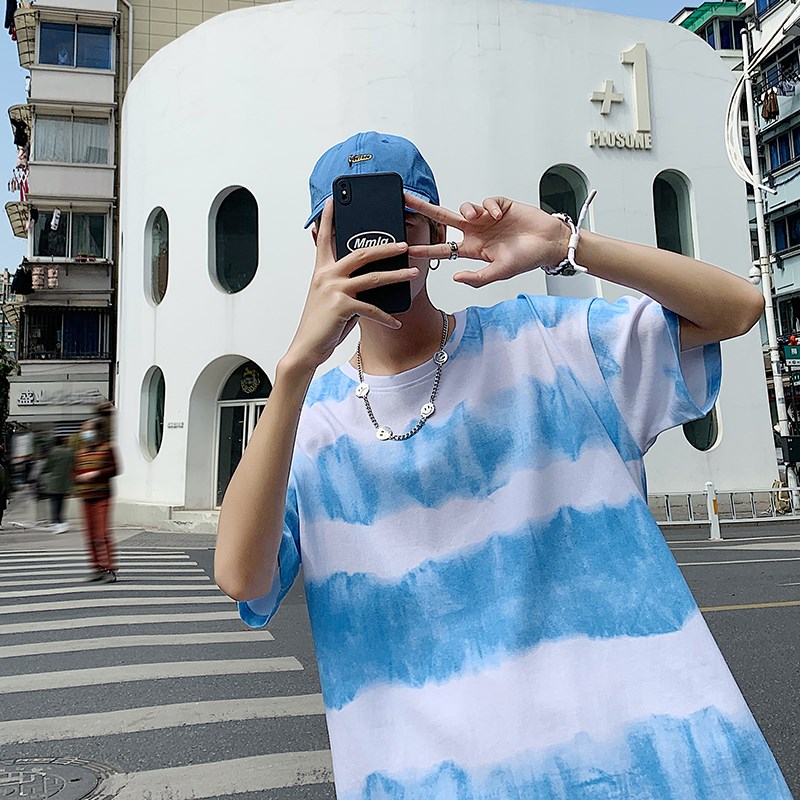 714-2-t070男装新款女港风短袖情侣t恤夏季条纹体恤中性n，男装T恤，星座1404-3