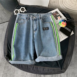 男夏款新款日系日色牛仔潮流短裤新品贴织带毛边714-2-913港图片