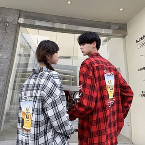 男格子宽松精品情侣衬衫男女714-3-C19-C19长袖批bz图片