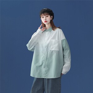 1404-2-c26-P55-短袖50男女短袖 1款生衬衫新休闲情侣夹中性风图片