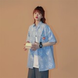 1404-2-C28-P53新款时尚精致潮流宽松短袖衬衫男女同款情侣款，男装衬衫，星座1404-3