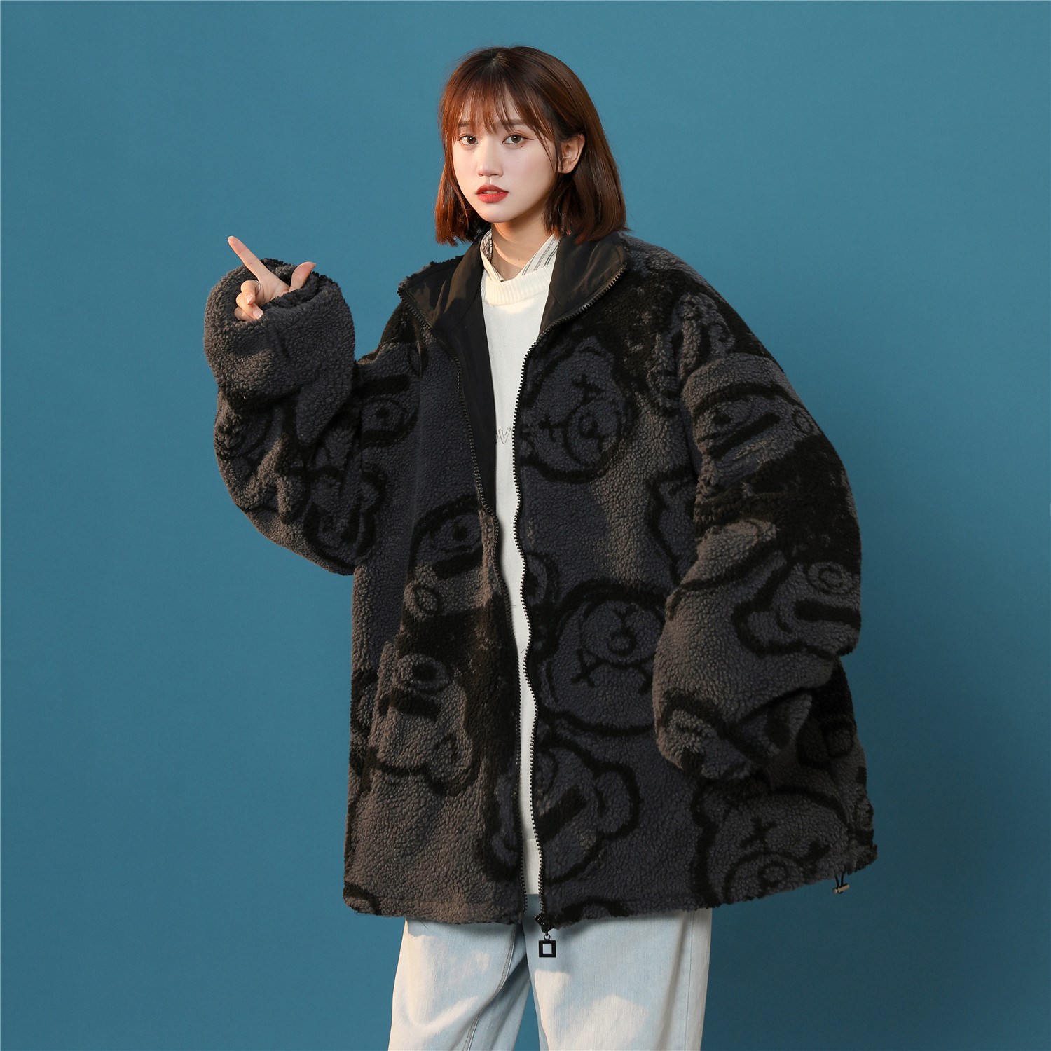 男女两面穿中性加厚羊羔毛新款港风棉衣1404-2-s627-P100服,男装夹克,星座1404-3