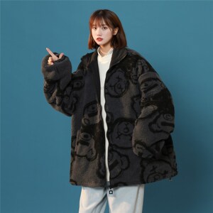 男女两面穿中性加厚羊羔毛新款港风 棉衣1404-2-s627-P100服图片