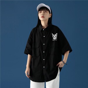 新款中性风棉蓝底衬衫潮纯棉长袖印花外套1404-2-C18-P48图片