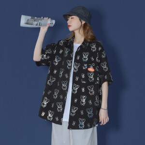 休闲2021男女装新品精品港风衬中性风衬衫714-2-C28-p53,黑色亮眼内衣搭配图片