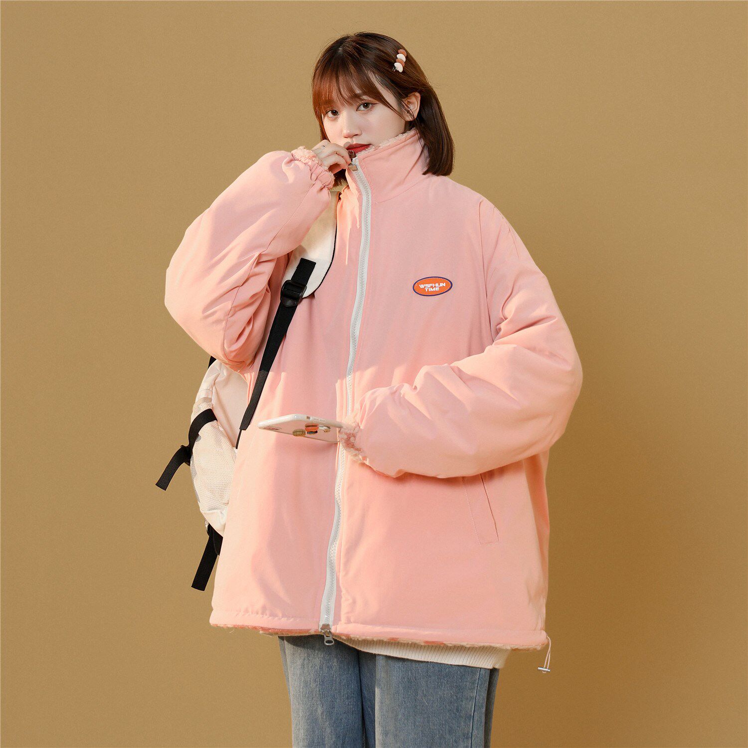 男女两面穿J加厚羊羔毛新款港风棉衣1404-2-m627-P120棉服,男装夹克,星座1404-3