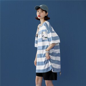 714-1-T097男女款新款港风短袖纯棉夏季体恤情侣T恤衫h港