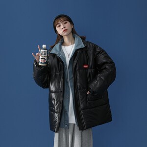 1404-1-m616-P140男假两件女生J加厚棉衣新款港风夹克款皮外套潮K图片
