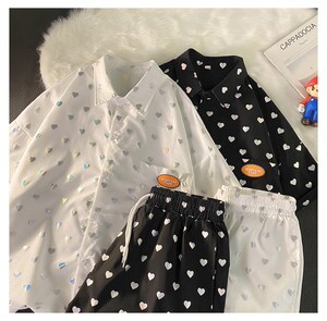 夏男女1404-1-dk06-C32-p75宽松阔裤薄款短裤中裤休闲套装图片