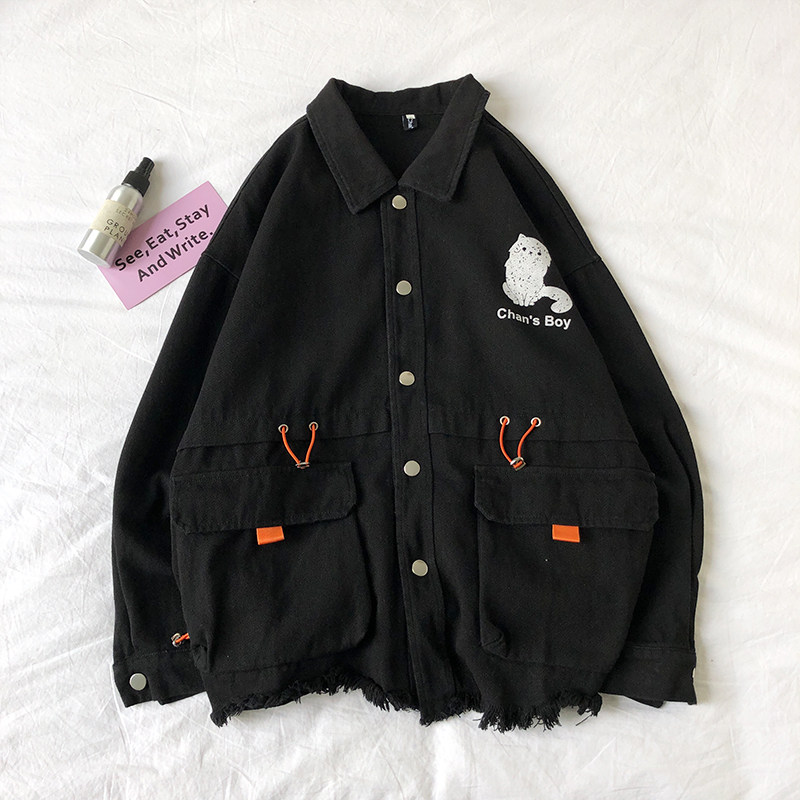 714-3-S607男女平铺毛边新款港风外套夹克情侣精品g图片