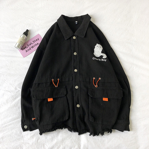 714-3-S607男女平铺毛边新款港风外套夹克情侣精品g图片