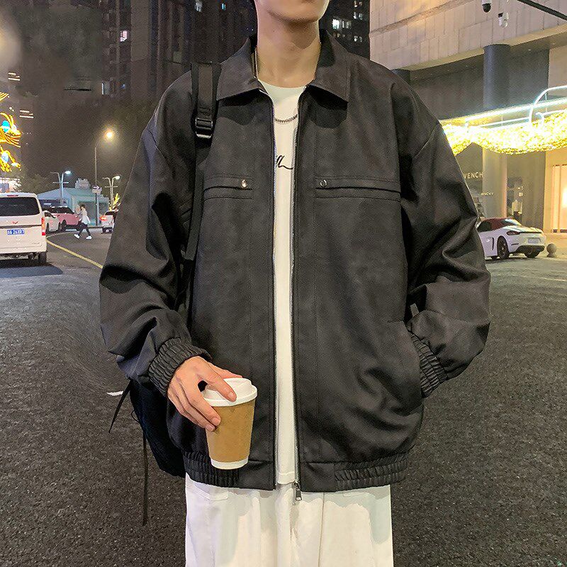 1404-1-22472-p55皮夹克新款百分百聚酯纤维港风外套，男装夹克，星座1404-1