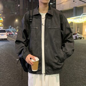 1404-1-22472-p55 2026新款皮夹克 百分百聚酯港风时尚百搭外套薄图片