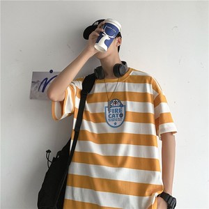 714-2-T093男女情侣装新款短袖港风夏季条纹印花T恤港潮图片