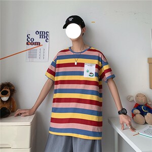1404-1-T095-p男装新款女港风短袖t恤夏季条纹体恤C